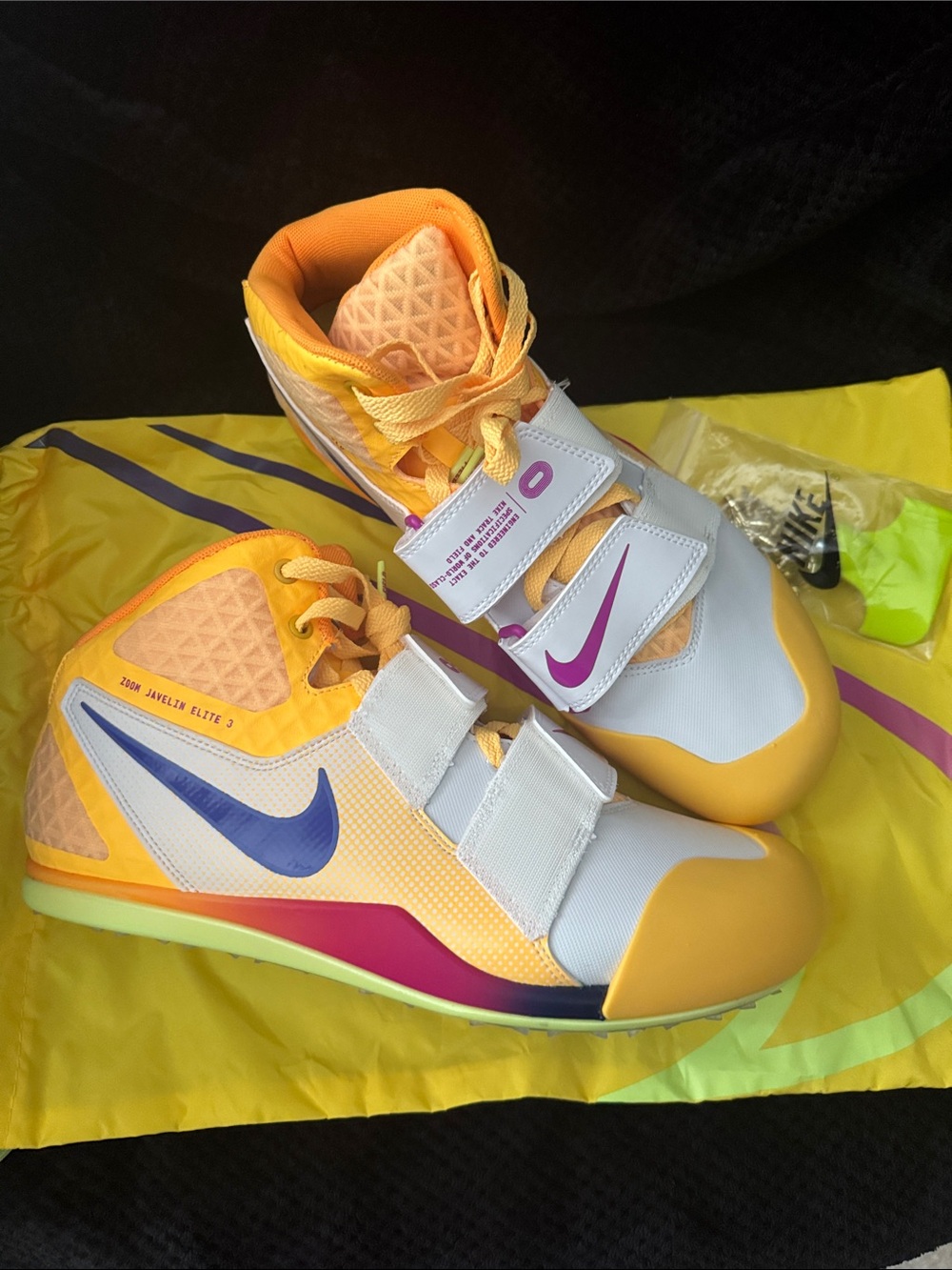 Nike Zoom men’s size 10.5 yellow javelin/throwing elite spikes FZ9626-800 NWT